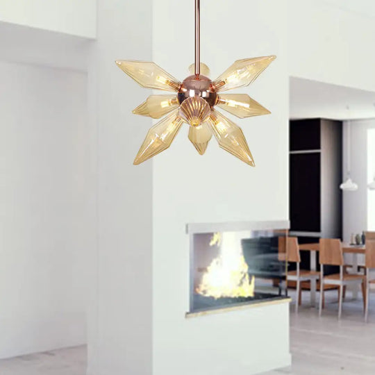 Sputnik Clear/Amber Glass Chandelier - 9/12/15 Bulbs Brass/Copper Finish Living Room Lighting