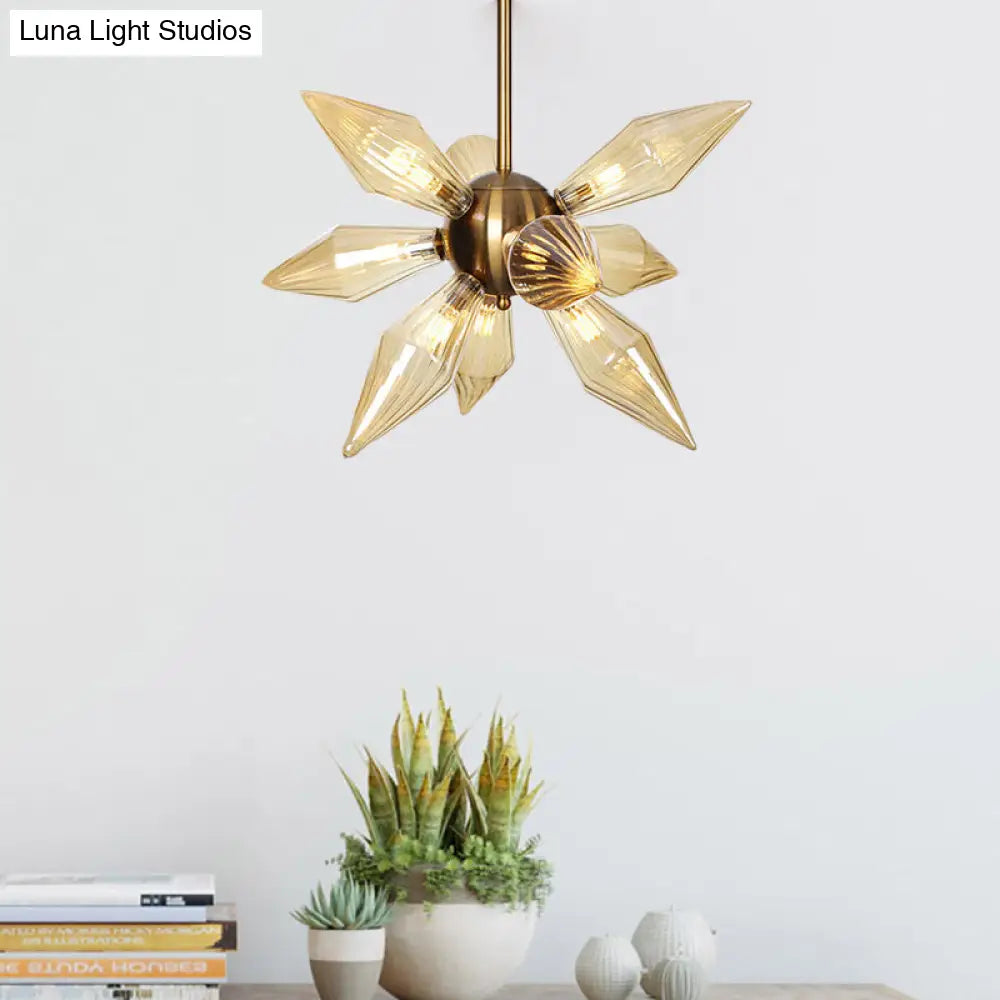 Sputnik Clear/Amber Glass Chandelier - Brass/Copper Finish 9/12/15 Bulbs Living Room Lighting