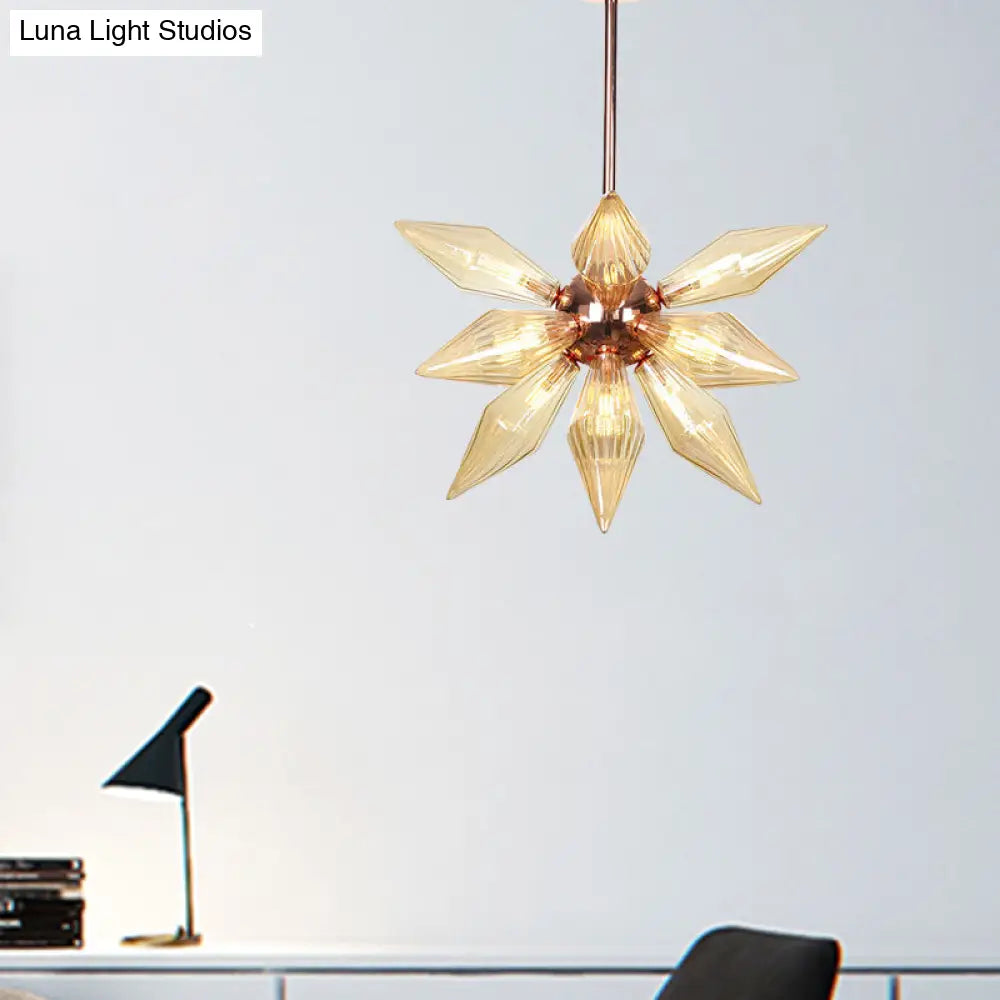 Sputnik Clear/Amber Glass Chandelier - Brass/Copper Finish 9/12/15 Bulbs Living Room Lighting