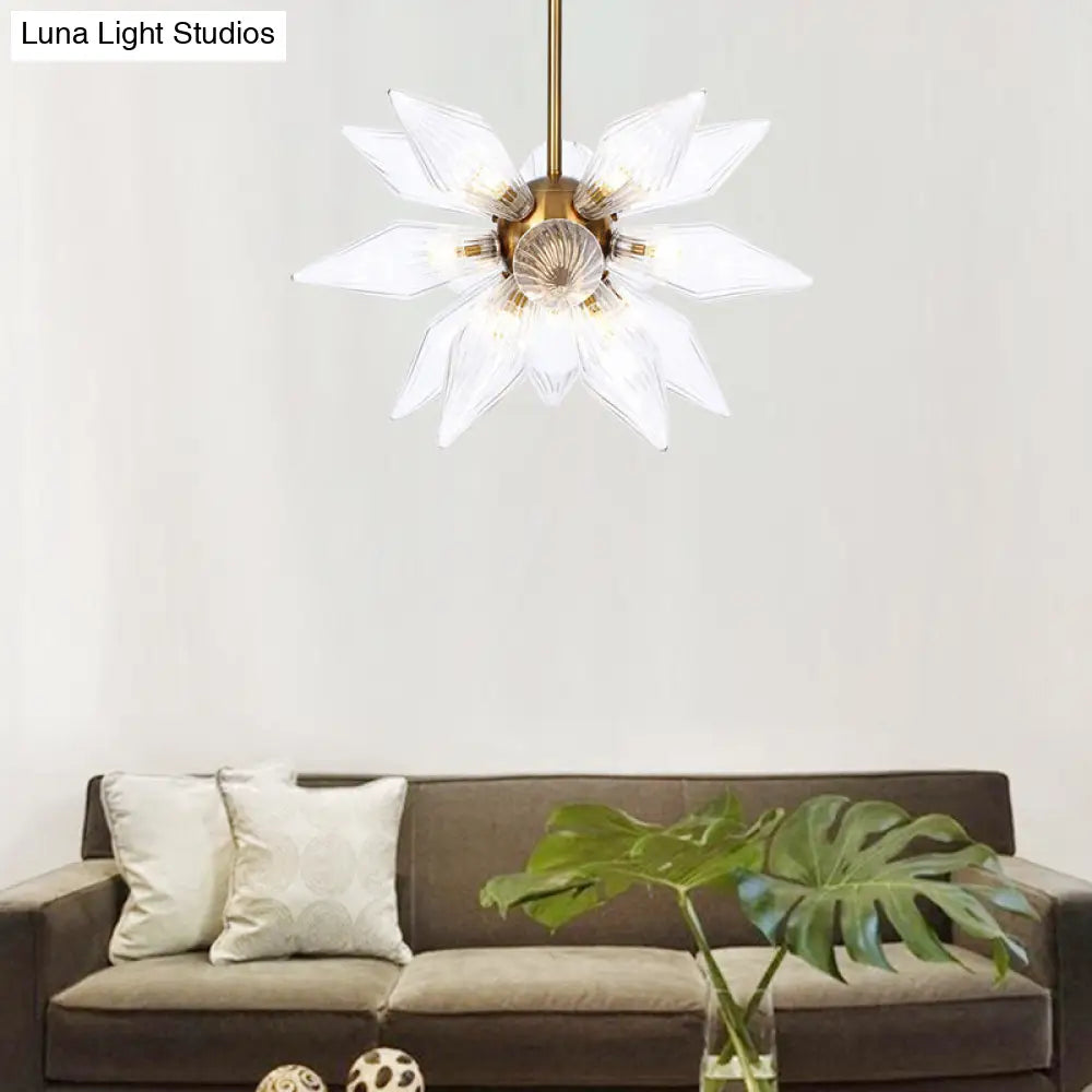 Sputnik Clear/Amber Glass Chandelier - Brass/Copper Finish 9/12/15 Bulbs Living Room Lighting