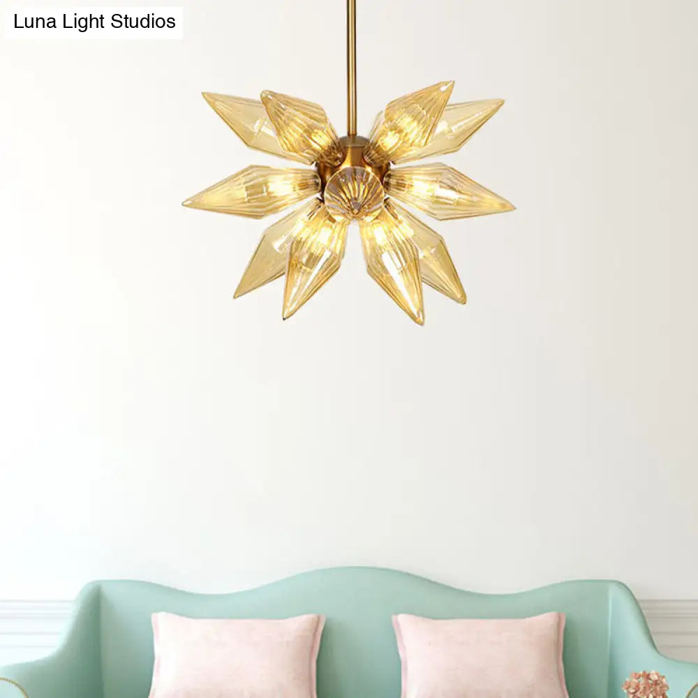 Sputnik Clear/Amber Glass Chandelier - Brass/Copper Finish 9/12/15 Bulbs Living Room Lighting