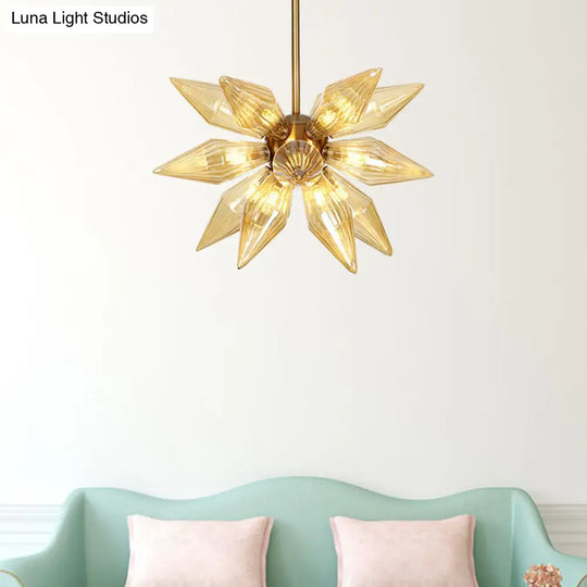 Sputnik Clear/Amber Glass Chandelier - Brass/Copper Finish 9/12/15 Bulbs Living Room Lighting