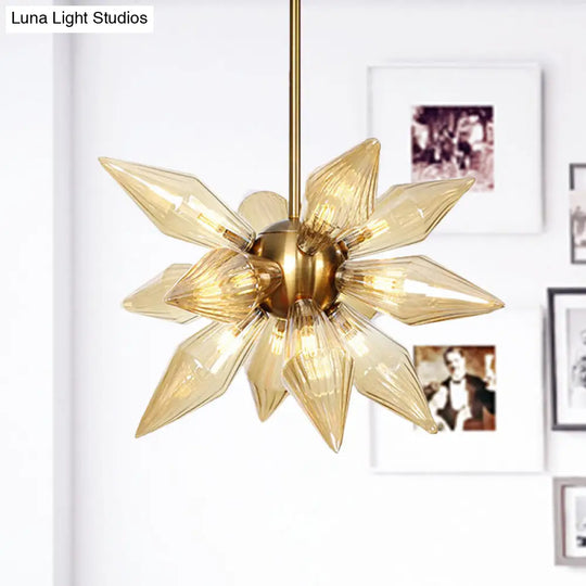 Sputnik Clear/Amber Glass Chandelier - 9/12/15 Bulbs Brass/Copper Finish Living Room Lighting