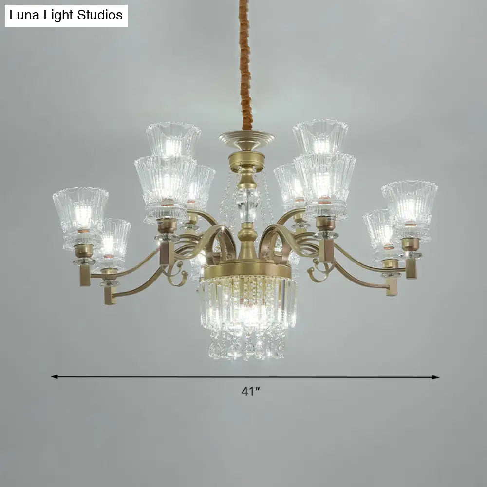 Sputnik Crystal Chandelier - Contemporary Ceiling Light With 11/13/15 Satin Brass Heads 37.5/40.5/41