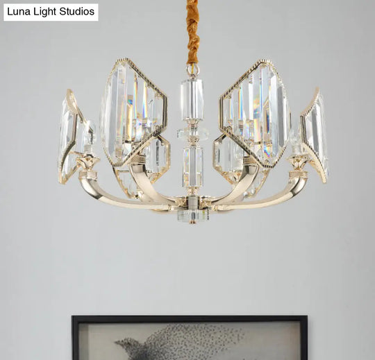 Simplistic Sputnik Chandelier: 6-Headed Crystal Pendant In Gold