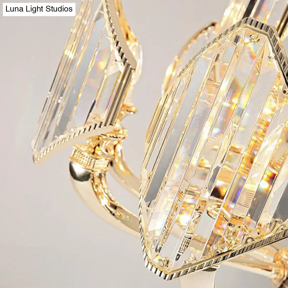 Simplistic Sputnik Chandelier: 6-Headed Crystal Pendant In Gold