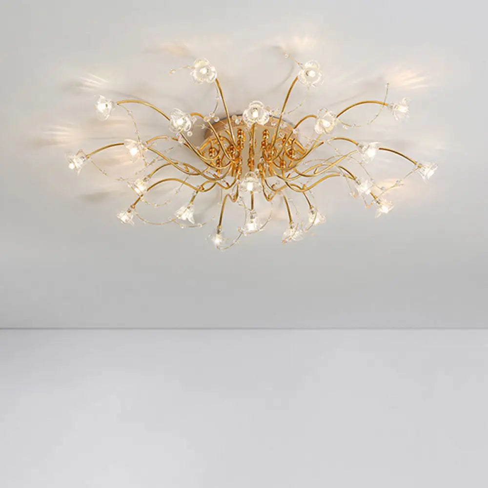 Sputnik Crystal Semi Flush Ceiling Light Fixture In Gold With 17/21 Bulbs - Contemporary Design 17 /