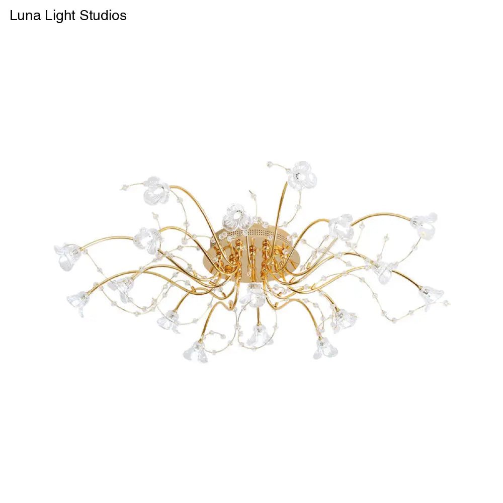 Sputnik Crystal Semi Flush Ceiling Light Fixture In Gold With 17/21 Bulbs - Contemporary Design