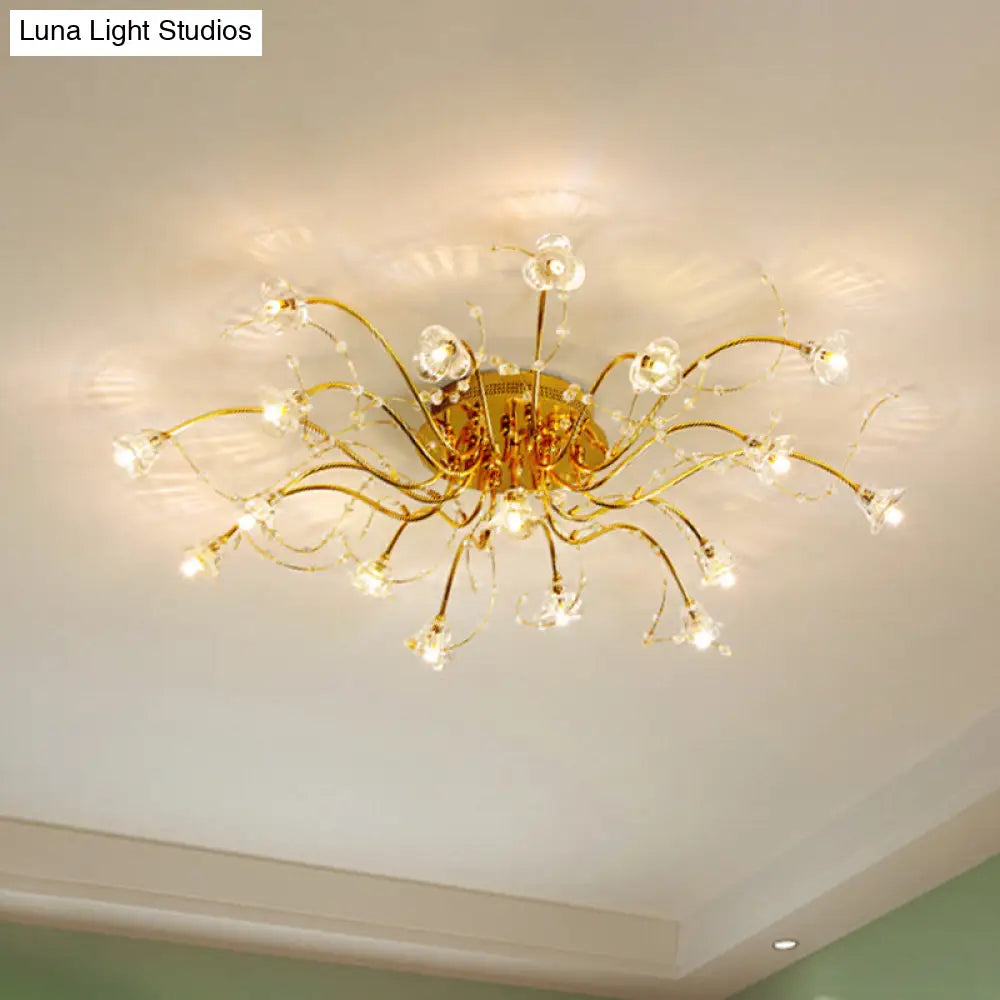 Sputnik Crystal Semi Flush Ceiling Light Fixture In Gold With 17/21 Bulbs - Contemporary Design