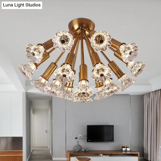 Sputnik Crystal Semi Mount Lighting - Minimalist Brass Flush Light