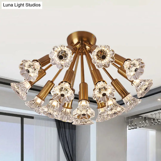 Sputnik Crystal Semi Mount Lighting - Minimalist Brass Flush Light