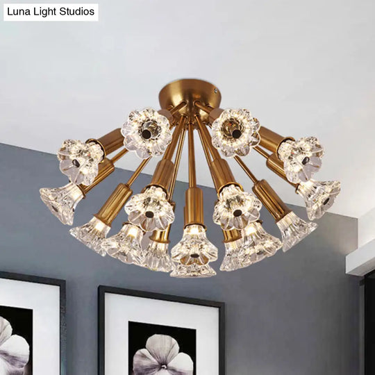 Sputnik Crystal Semi Mount Lighting - Minimalist Brass Flush Light