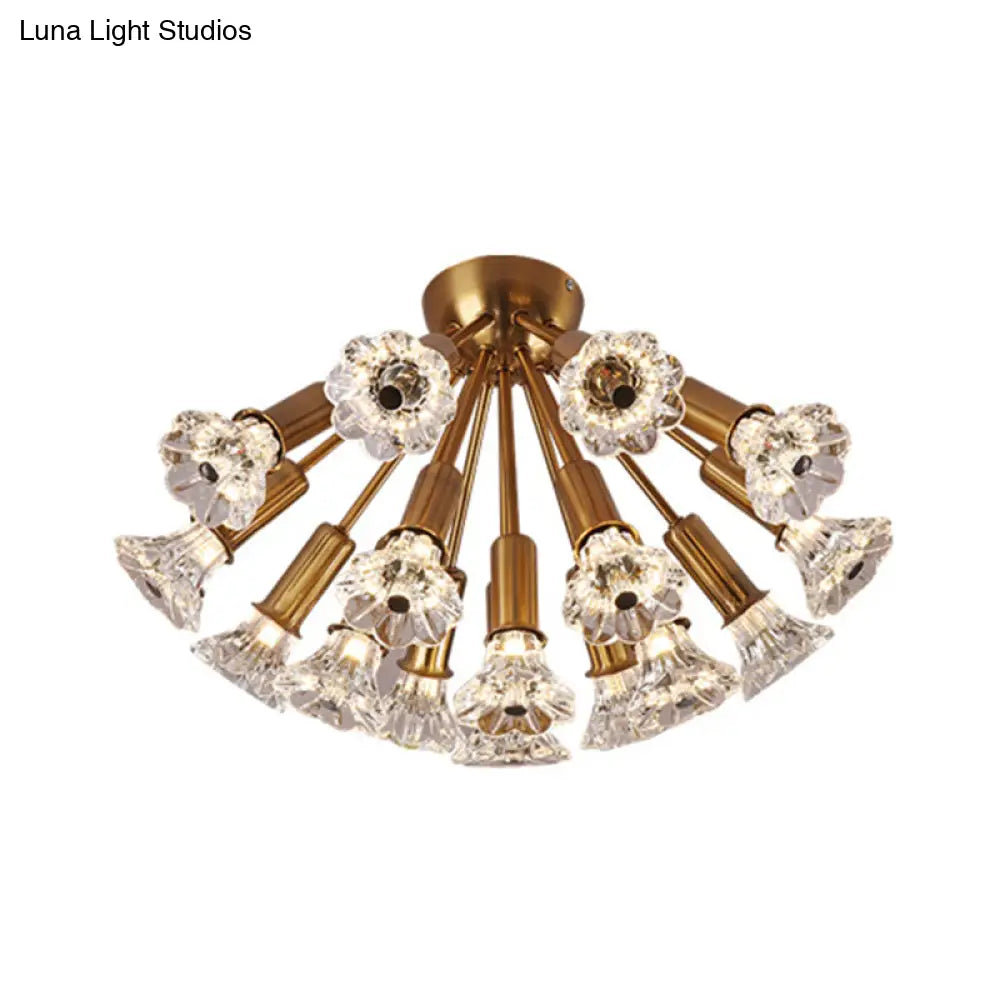 Sputnik Crystal Semi Mount Lighting - Minimalist Brass Flush Light