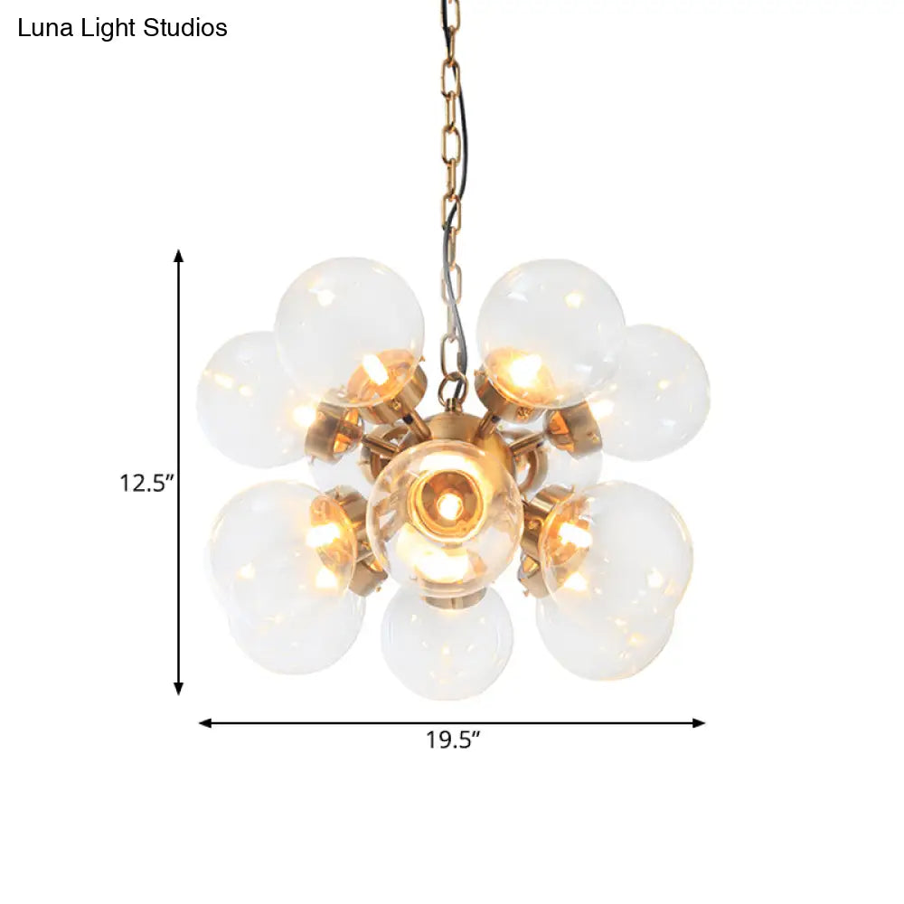 Sputnik Dinette Clear Glass Chandelier: Contemporary Gold Suspension Lamp With 12 Bulbs