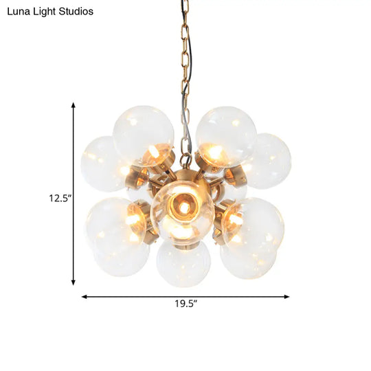 Sputnik Dinette Clear Glass Chandelier: Contemporary Gold Suspension Lamp With 12 Bulbs