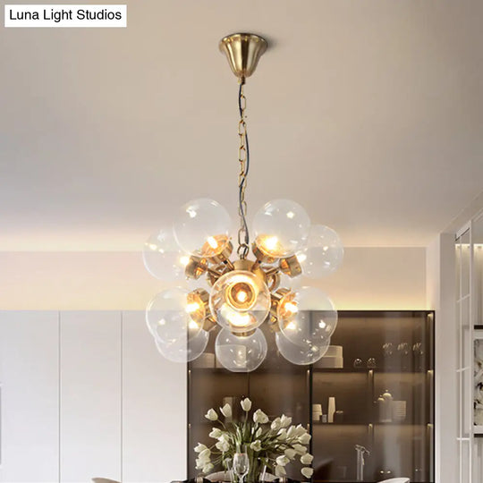 Sputnik Dinette Clear Glass Chandelier: Contemporary Gold Suspension Lamp With 12 Bulbs