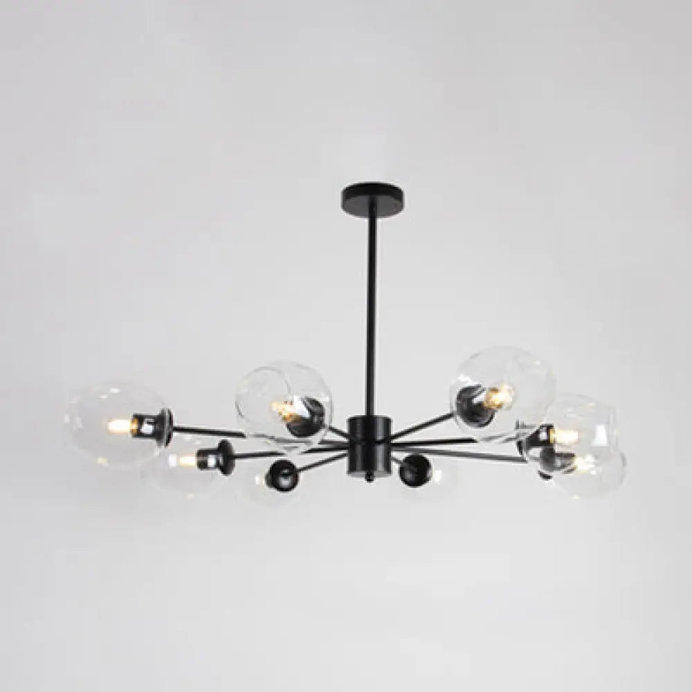 Sputnik Drop Pendant Light - Post Modern Amber/Clear Glass 6 Or 8 Lights Black Finish / Clear