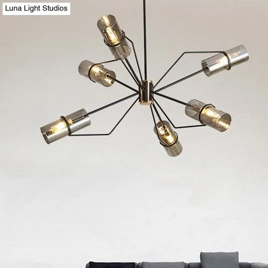 Sputnik Glass Chandelier - Industrial Hanging Light In Black Clear/Smoke 3/6 Heads Perfect For