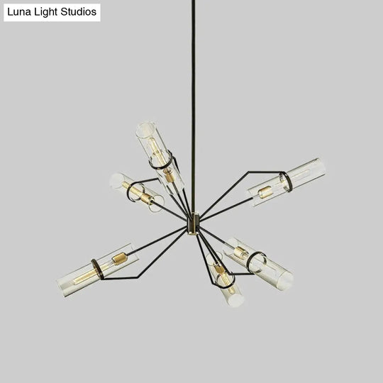 Industrial Sputnik Chandelier - Clear/Smoke Glass 3/6 Heads Bedroom Hanging Light In Black