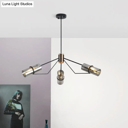 Industrial Sputnik Chandelier - Clear/Smoke Glass 3/6 Heads Bedroom Hanging Light In Black 3 / Smoke