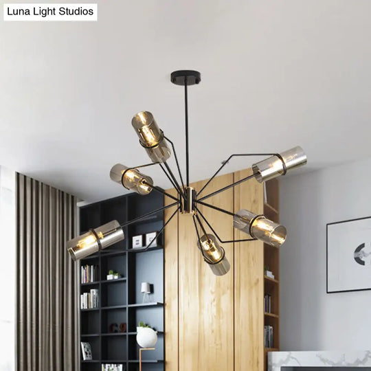 Industrial Sputnik Chandelier - Clear/Smoke Glass 3/6 Heads Bedroom Hanging Light In Black 6 / Smoke