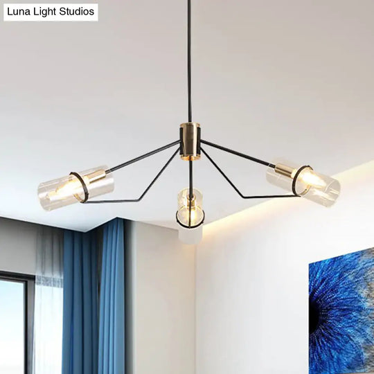 Industrial Sputnik Chandelier - Clear/Smoke Glass 3/6 Heads Bedroom Hanging Light In Black 3 / Clear