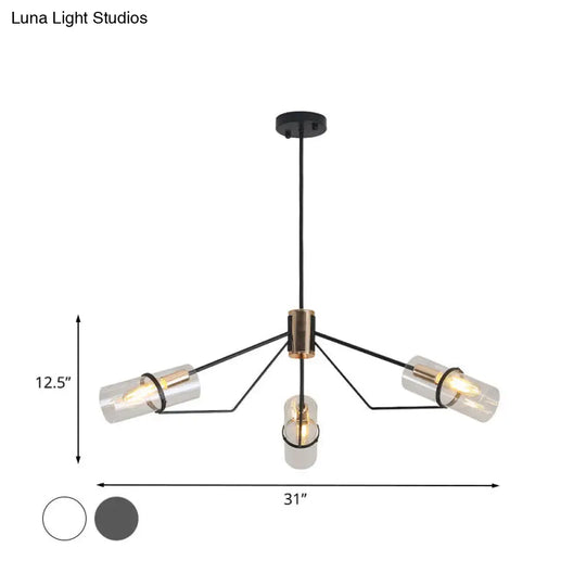 Industrial Sputnik Chandelier - Clear/Smoke Glass 3/6 Heads Bedroom Hanging Light In Black