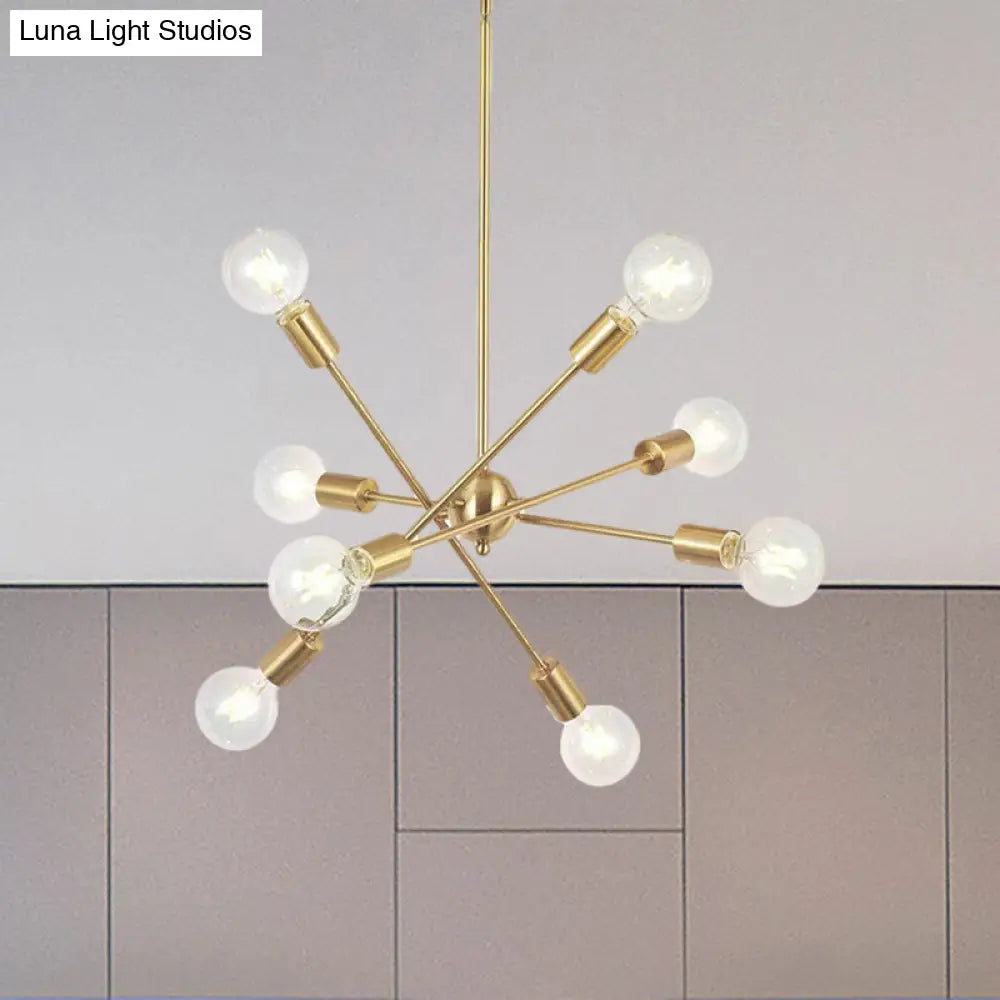 Sputnik Hanging Chandelier - Industrial Metal Pendant Light With 6/8/10 Bulbs In Brass/Chrome For