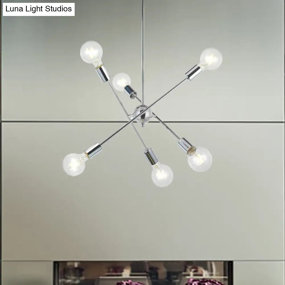 Sputnik Hanging Chandelier Light - Industrial Metal 6/8/10 Bulb Living Room Pendant In Brass/Chrome