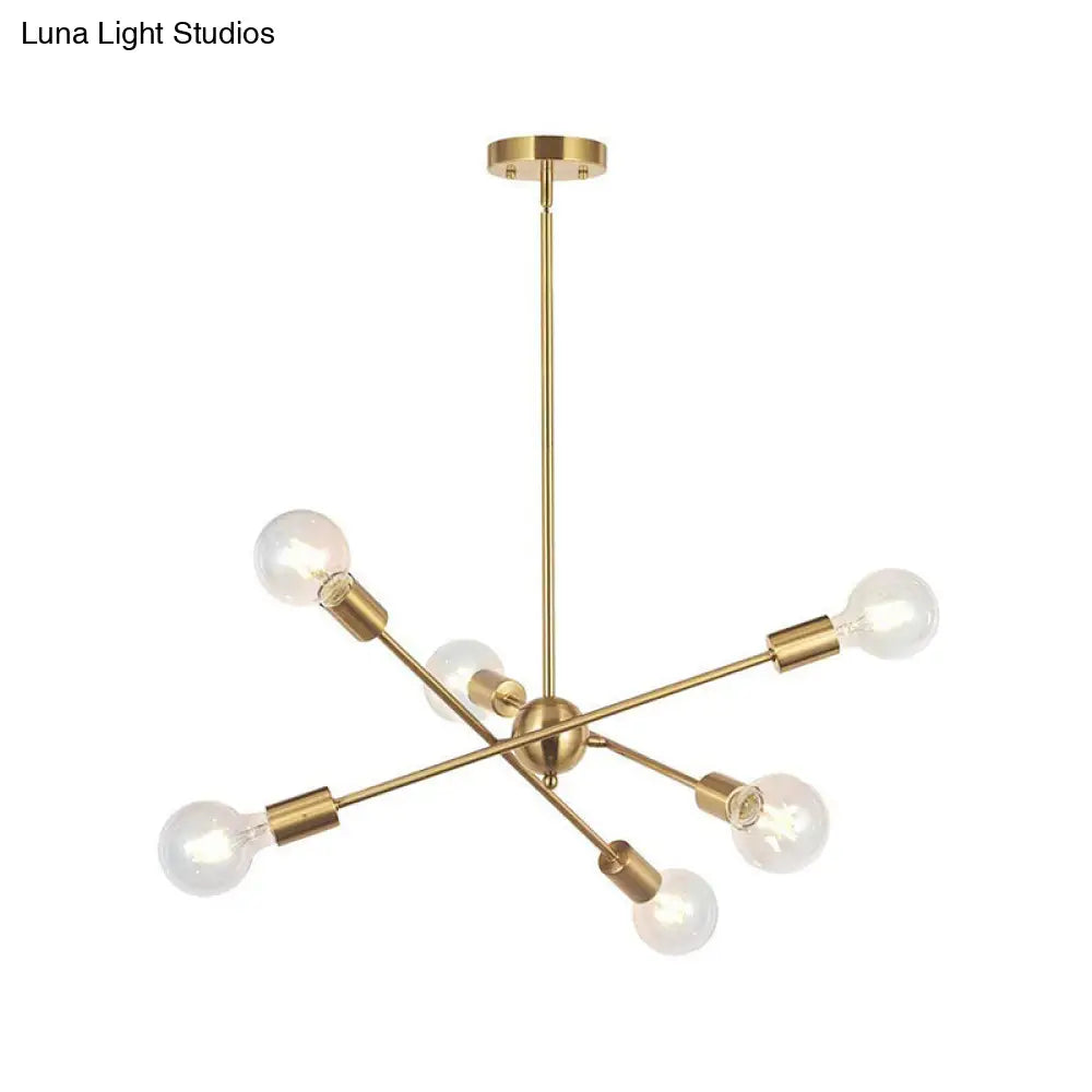 Sputnik Hanging Chandelier Light - Industrial Metal 6/8/10 Bulb Living Room Pendant In Brass/Chrome