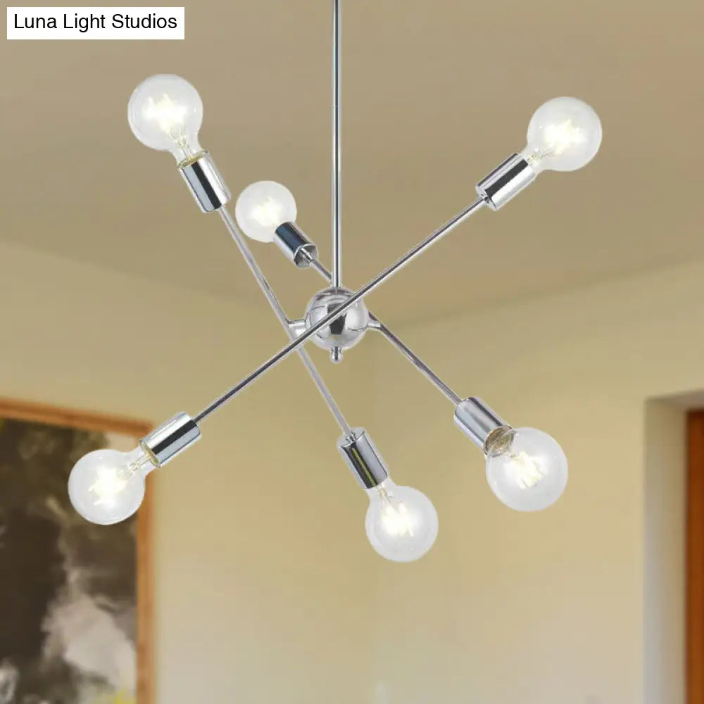 Sputnik Hanging Chandelier - Industrial Metal Pendant Light With 6/8/10 Bulbs In Brass/Chrome For