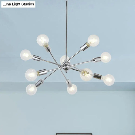 Sputnik Hanging Chandelier - Industrial Metal Pendant Light With 6/8/10 Bulbs In Brass/Chrome For