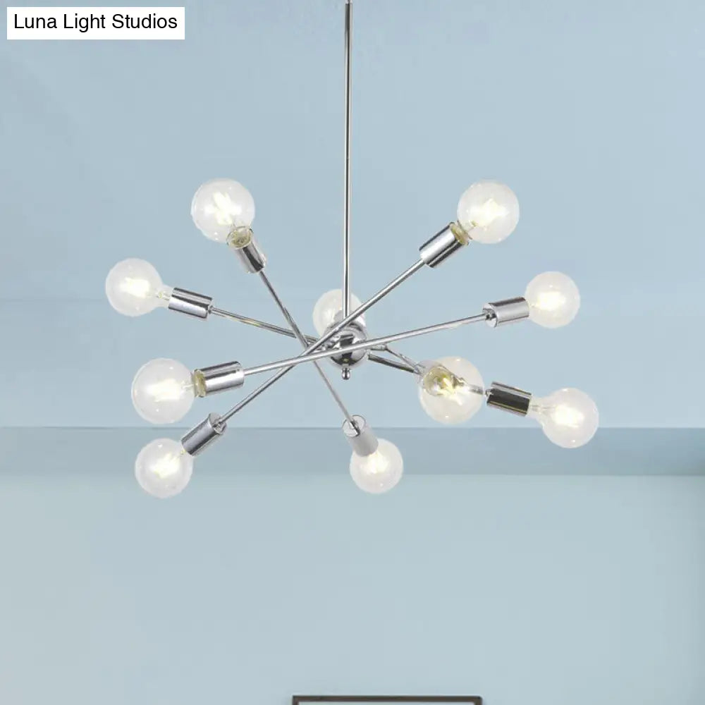 Sputnik Hanging Chandelier Light - Industrial Metal 6/8/10 Bulb Living Room Pendant In Brass/Chrome