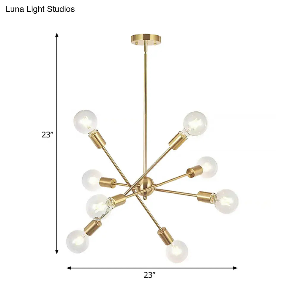 Sputnik Hanging Chandelier Light - Industrial Metal 6/8/10 Bulb Living Room Pendant In Brass/Chrome