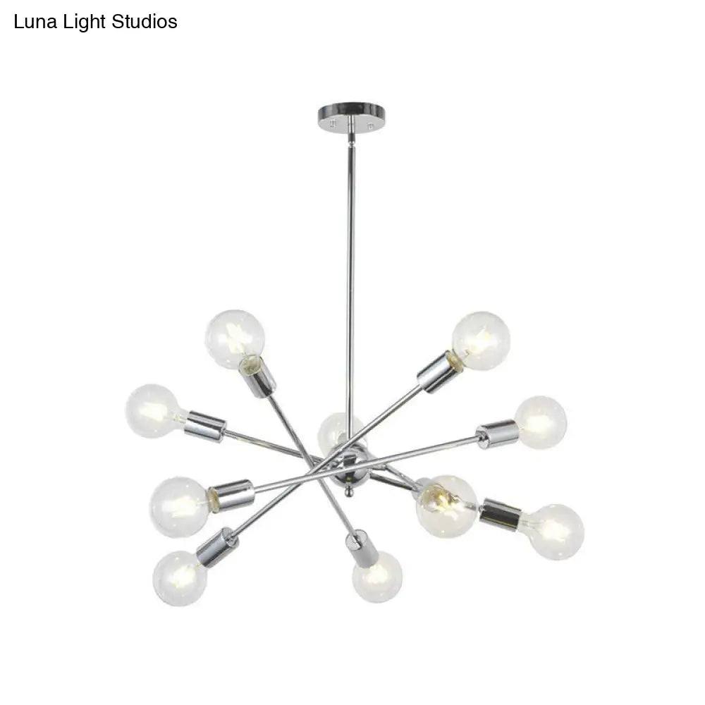 Sputnik Hanging Chandelier - Industrial Metal Pendant Light With 6/8/10 Bulbs In Brass/Chrome For