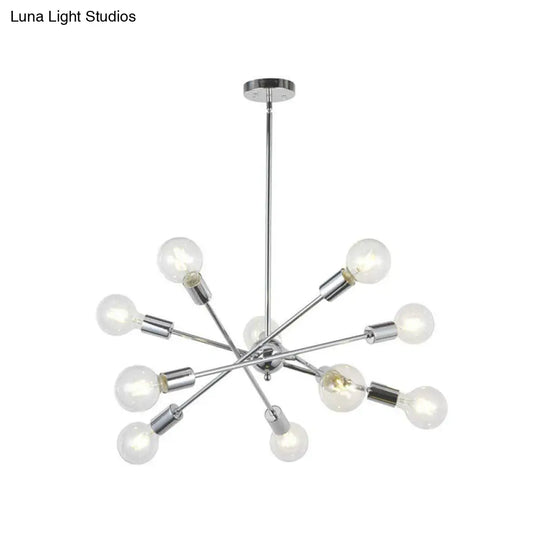 Sputnik Hanging Chandelier - Industrial Metal Pendant Light With 6/8/10 Bulbs In Brass/Chrome For