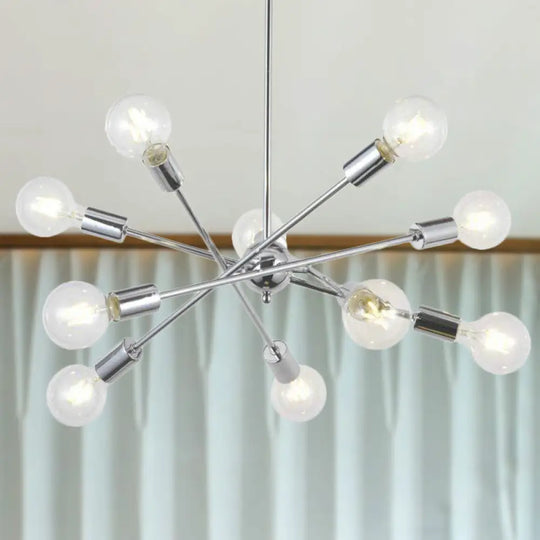 Sputnik Hanging Chandelier Light - Industrial Metal 6/8/10 Bulb Living Room Pendant In Brass/Chrome