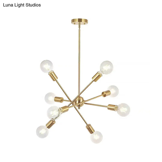 Sputnik Hanging Chandelier Light - Industrial Metal 6/8/10 Bulb Living Room Pendant In Brass/Chrome