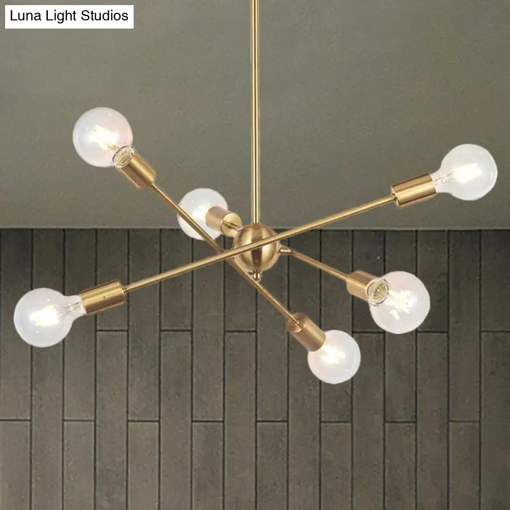 Sputnik Hanging Chandelier Light - Industrial Metal 6/8/10 Bulb Living Room Pendant In Brass/Chrome