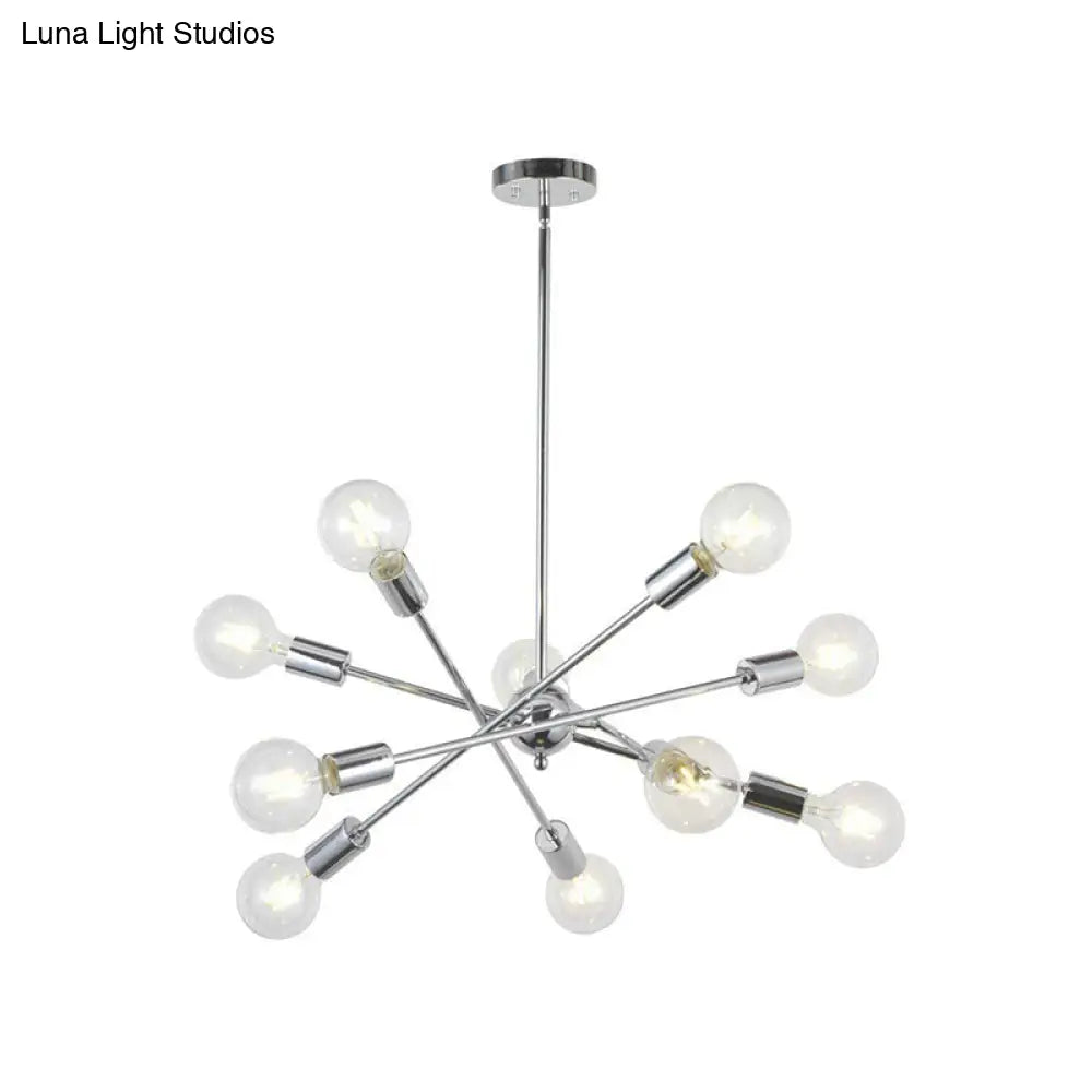 Sputnik Hanging Chandelier Light - Industrial Metal 6/8/10 Bulb Living Room Pendant In Brass/Chrome