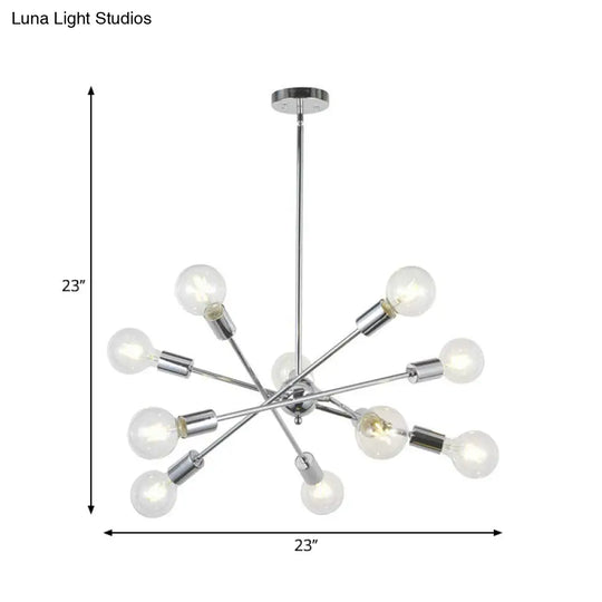 Sputnik Hanging Chandelier Light - Industrial Metal 6/8/10 Bulb Living Room Pendant In Brass/Chrome