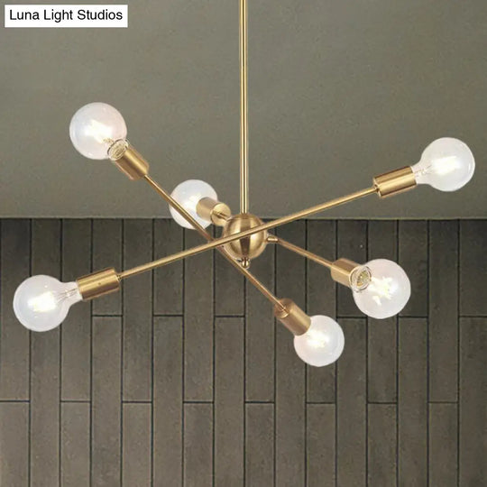 Sputnik Hanging Chandelier - Industrial Metal Pendant Light With 6/8/10 Bulbs In Brass/Chrome For