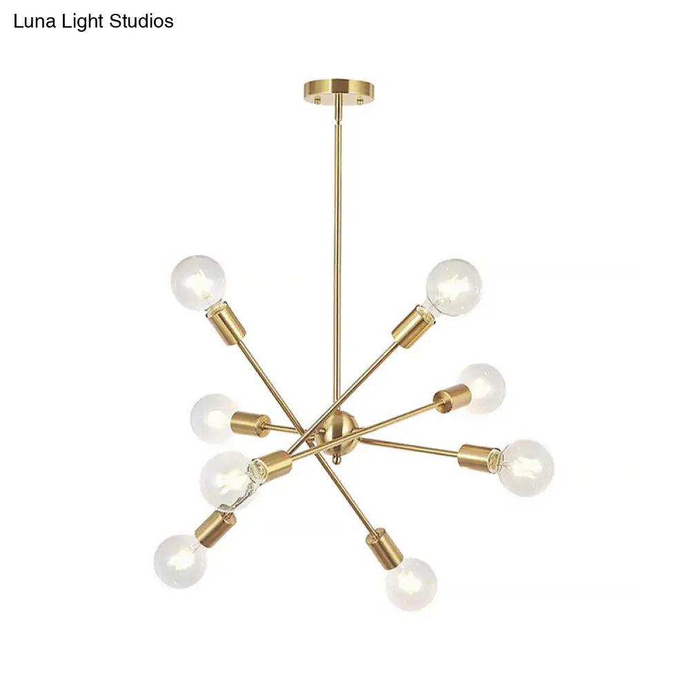 Sputnik Hanging Chandelier - Industrial Metal Pendant Light With 6/8/10 Bulbs In Brass/Chrome For