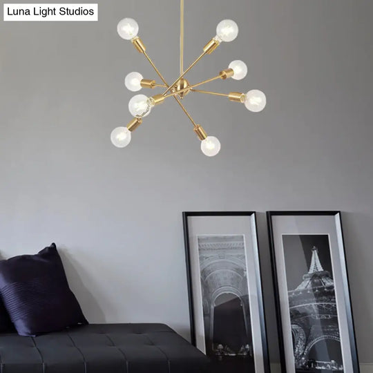 Sputnik Hanging Chandelier Light - Industrial Metal 6/8/10 Bulb Living Room Pendant In Brass/Chrome