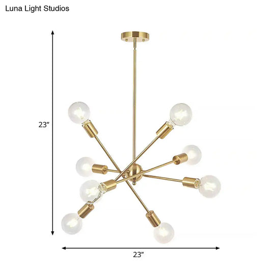 Sputnik Hanging Chandelier - Industrial Metal Pendant Light With 6/8/10 Bulbs In Brass/Chrome For