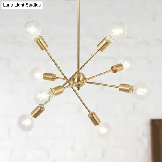 Sputnik Hanging Chandelier - Industrial Metal Pendant Light With 6/8/10 Bulbs In Brass/Chrome For