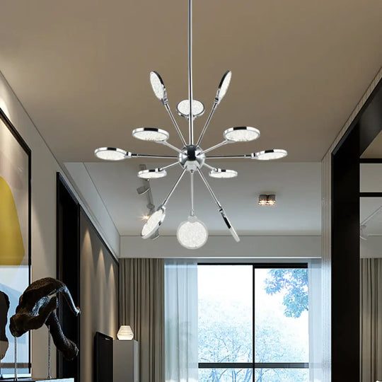 Sputnik Hanging Chandelier: Modern Metallic Led Pendant Light With Acrylic Shade In Warm/White