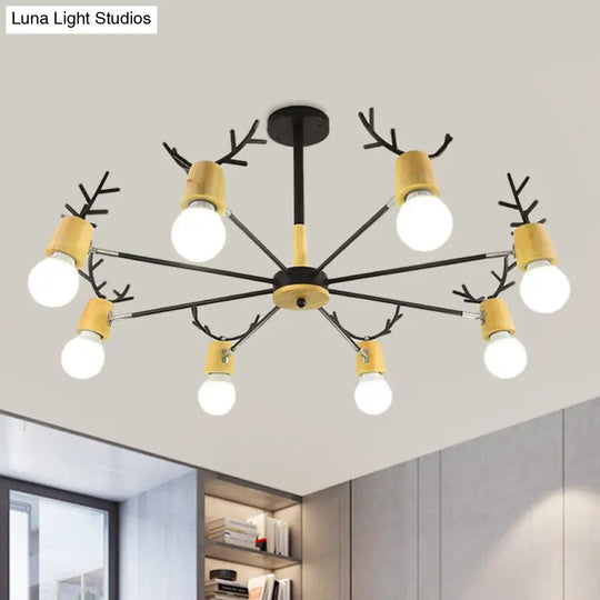 Sputnik Metal Chandelier - Modern Ceiling Hang Fixture With Bare Bulb For Bedroom 3/6/8 Lights