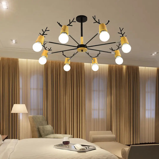 Sputnik Metal Chandelier - Modern Ceiling Hang Fixture With Bare Bulb For Bedroom 3/6/8 Lights