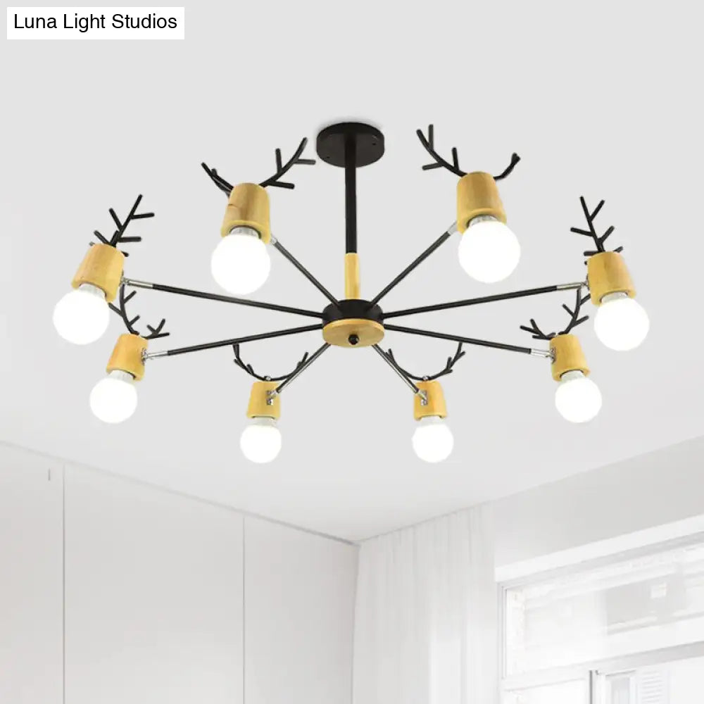 Sputnik Metal Chandelier - Modern Ceiling Hang Fixture With Bare Bulb For Bedroom 3/6/8 Lights